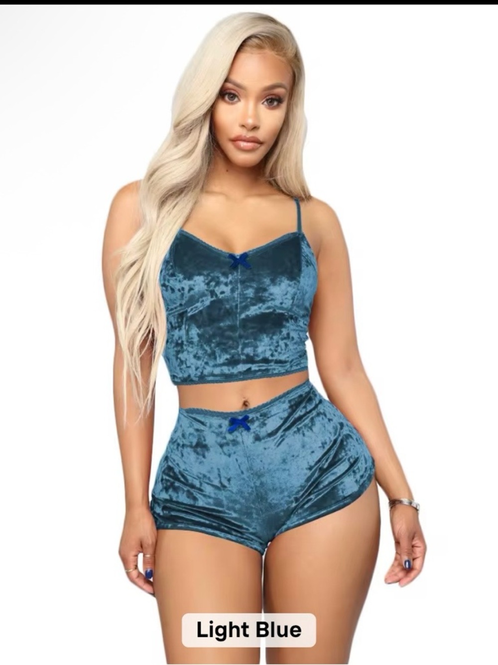 Blue Velvet Crop Cami & Shorts Set